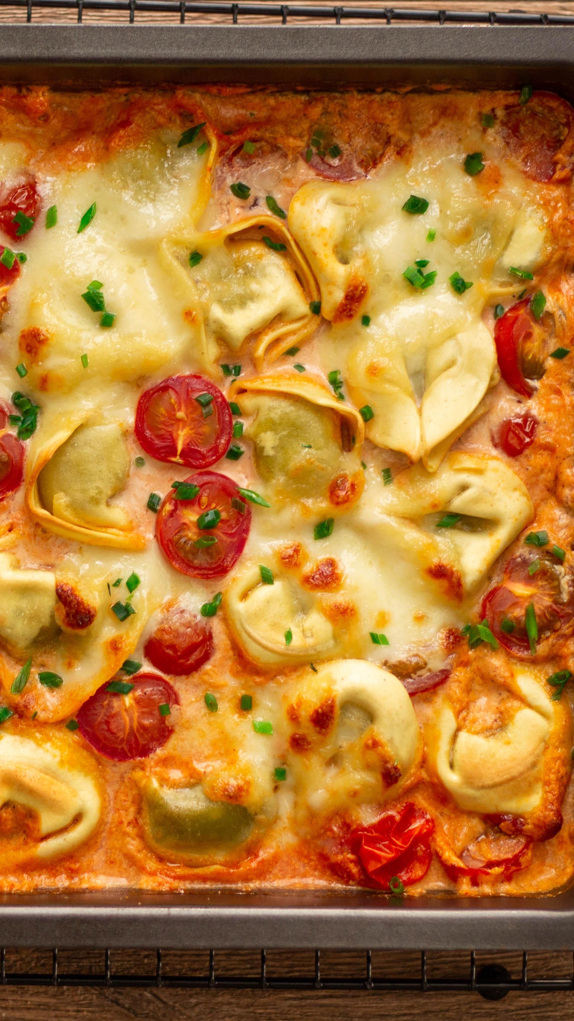 Dieser vegetarische Tortellini Auflauf mit Tomate und Mozzarella ist einfach und schnell gemacht.